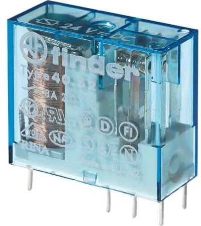 „Finder“ PCB montuojama galios relė, 12 V nuolatinės srovės ritė, 8 A perjungimo srovė, DPDT