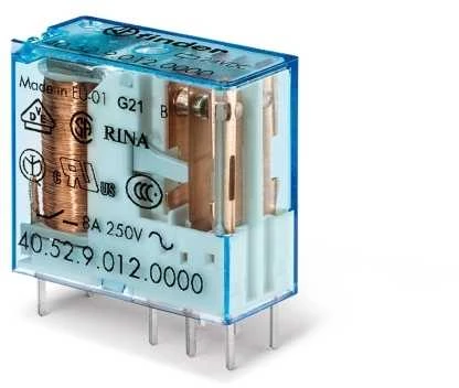 „Finder“ PCB montuojama galios relė, 12 V nuolatinės srovės ritė, 8 A perjungimo srovė, DPDT