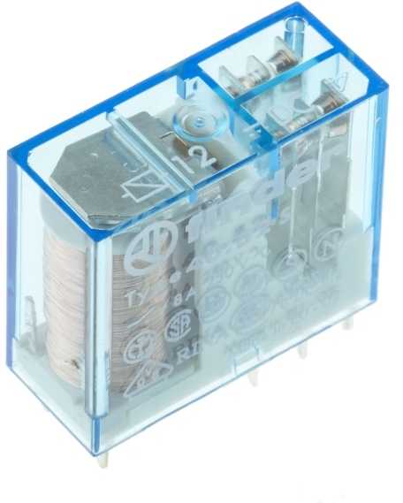 „Finder“ PCB montuojama galios relė, 12 V nuolatinės srovės ritė, 8 A perjungimo srovė, DPDT