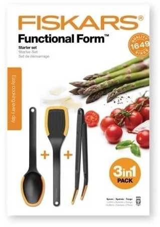Fiskars Virtuvės reikmenų rinkinys FF, juoda/oranžinė, 3 vnt.