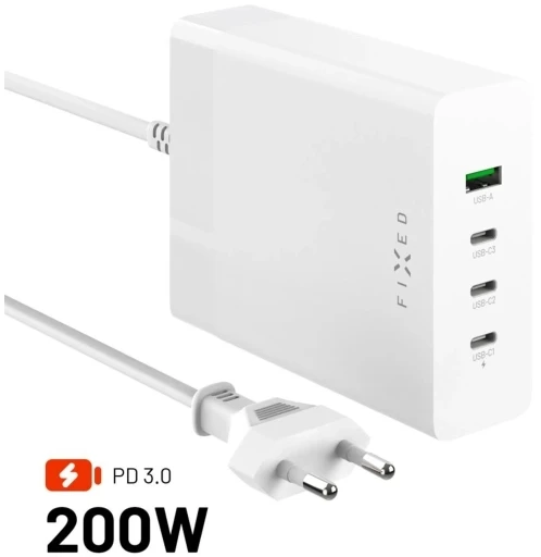 Įkroviklis Fixed Charging Station - kroviklis jungiama į tinklą GaN USB-Cx3, USB-Ax1 200W balta