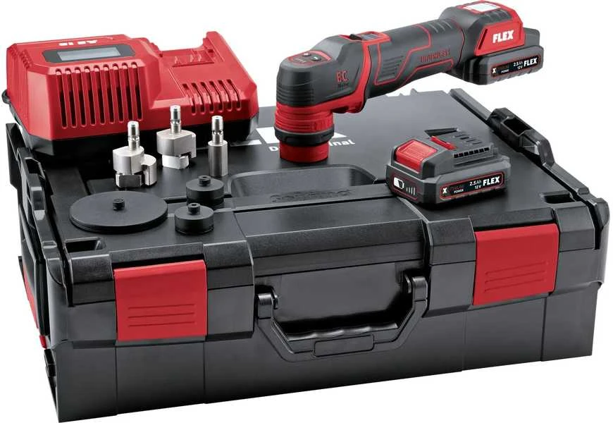 „Flex“ išmanusis akumuliatorinis poliruoklis 12 V, rotacinis ir orbitinis, laisvosios eigos | PXE 80 12-EC/2.5 SET