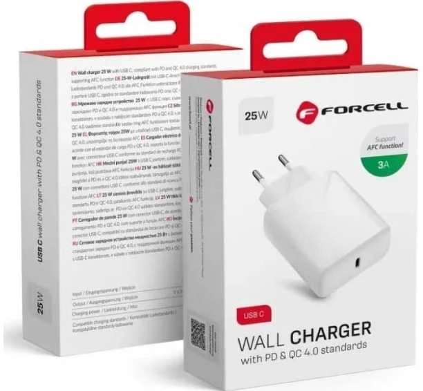 Įkroviklis Forcell (1xUSB-C 3A 25W) baltas