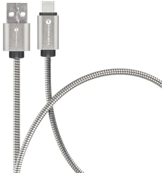 USB A į USB C laidas Forcell F-Energy QC4.0 3A 66W metalinis 2 m C234 sidabrinis