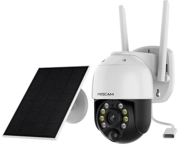 Foscam B4 WiFi stebėjimo kamera, balta su saulės baterija, 4MP (2560x1440), maitinama baterijomis, WiFi, pasukimo ir pakreipimo funkcija