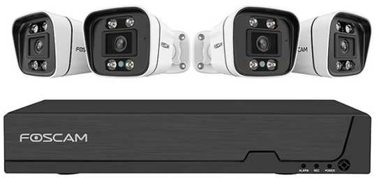 Foscam FNA108E-B4-2T Vaizdo stebėjimo sistema, balta, 4x 4K PoE kulkinė kamera, 1x 8 kanalų NVR