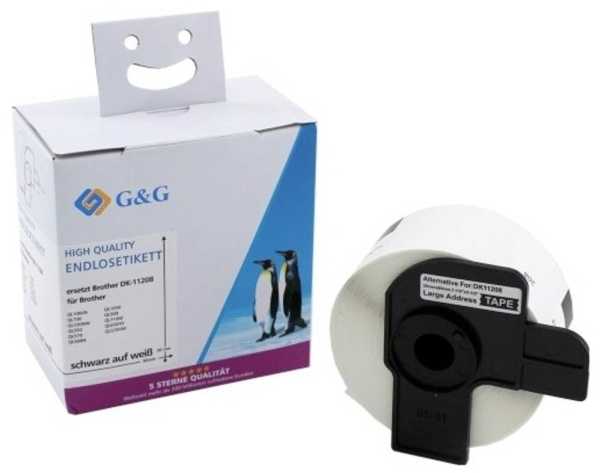 G&G Etiketės 38 mm x 90 mm balta su balta Komp. su Brother DK-11208