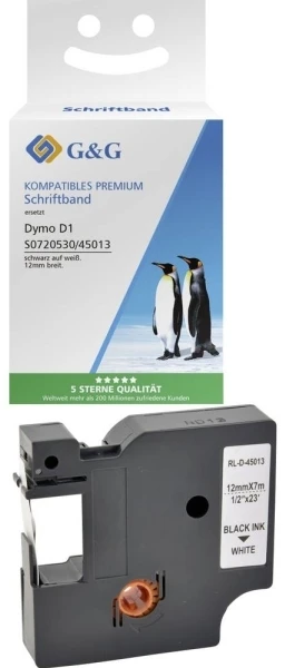 G&G G&G Schriftband 12mm x 7m sw-ws Komp. m. Dymo D1/ 45013/ S072053