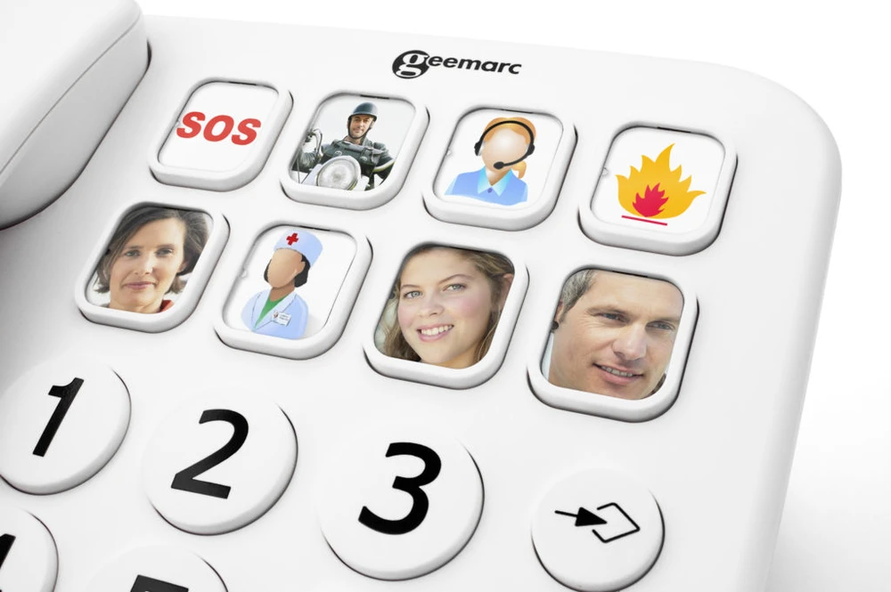 Geemarc PHOTOPHONE 110 laidinis telefonas su dideliais mygtukais, baltas