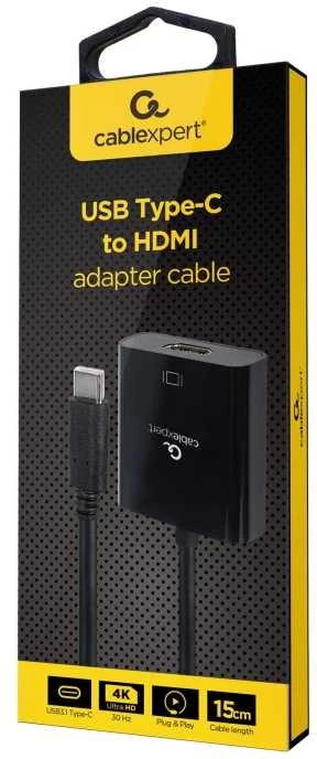 GEMBIRD USB Type-C į HDMI adapterio laidas 4K30Hz 15cm juodas