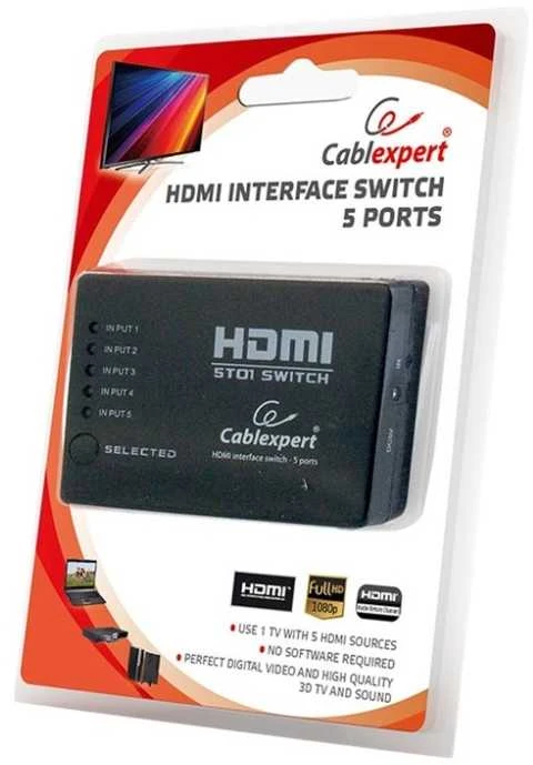 GEMBIRD DSW-HDMI-53 Gembird HDMI sąsajos jungiklis, 5 jungtys