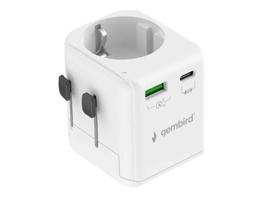 „Gembird“ įžemintas universalus kelioninis maitinimo adapteris, 20 W | TPA-EU1A1C20-01-W