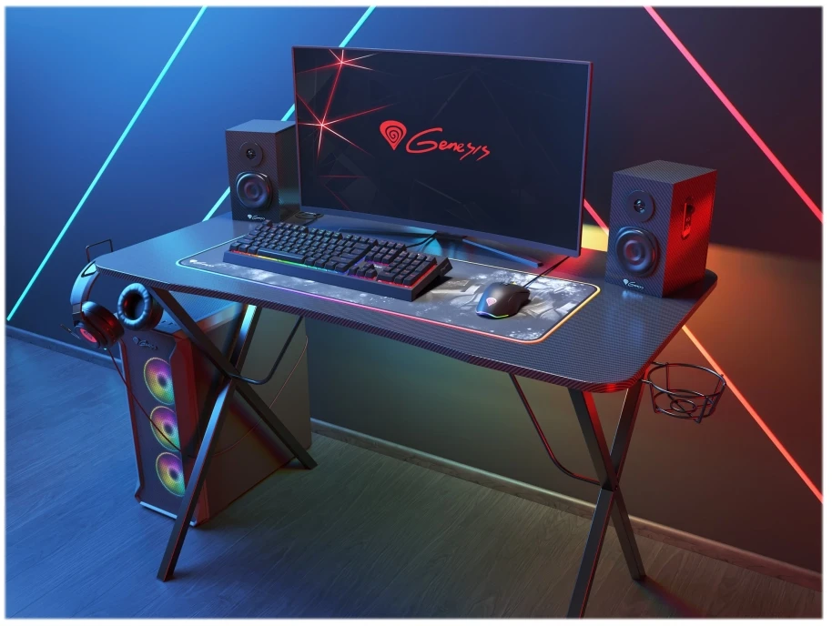 Žaidimų stalas Genesis Holm 200 RGB Gaming Desk, su pašvietimu