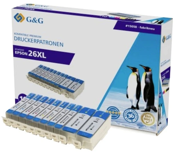Tušas G&G 15058 kasetė su tušu 10 vnt. Alternatyva Didelė (XL) išeiga Cyjan, Geltona, Purpūrinė, Juoda