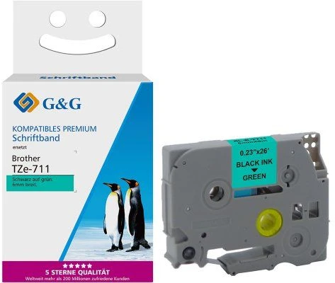 G&G 18675, Juoda ant žalios, Nepertraukiama etiketė, TZe, Pilka, Brother, Brother PTouch 1000 Brother PTouch 1010 Brother PTouch 1280 Brother PTouch 1750 Brother PTouch 18R...