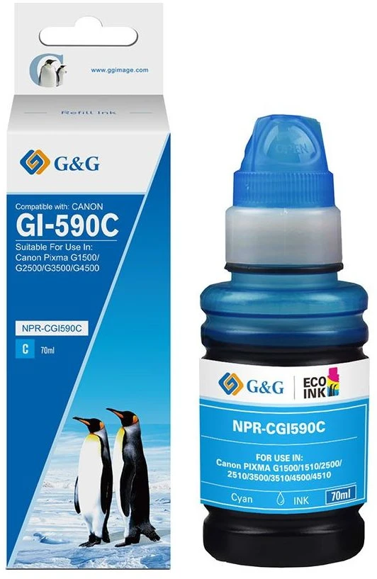 G&G Papildomi rašalai, suderinami su Canon GI-590C/1604C001 Cy(70ml)
