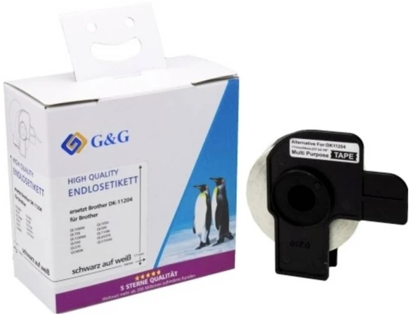 G&G Etiketės 17 mm x 54 mm balta juoda Komp. su Brother DK-11204