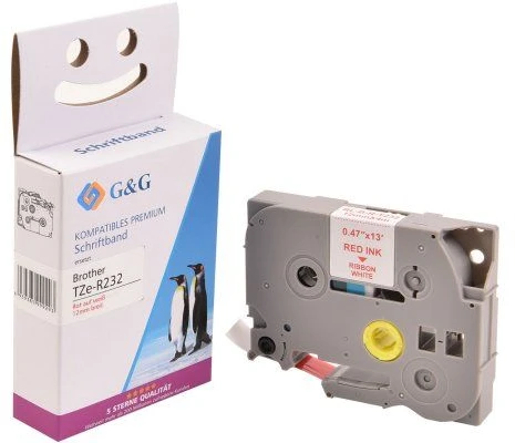 G&G 18777, Raudona ant balto, Nuolatinė etiketė, TZe, Pilka, Brother, Brother PTouch 1010 Brother PTouch 1280 Brother PTouch 1750 Brother PTouch 18R Brother PTouch...
