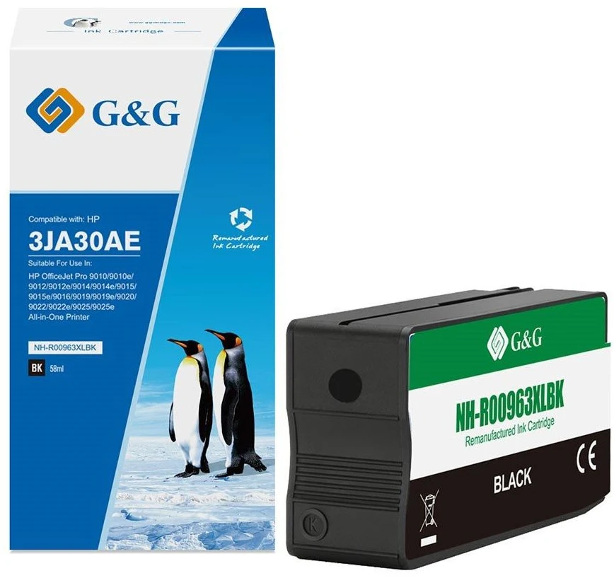 Su G&G suderinamas rašalas / rašalas su 3JA30AE, juodas, 2000s, NH-R00963XBK(P), skirtas HP Officejet Pro 9012, 9014, 9015, 9016, 9019/P
