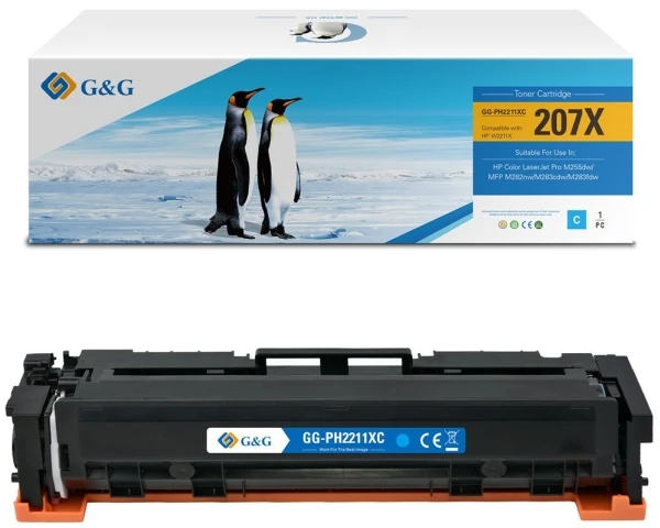 Suderinamas su G&G tonerio kasetėmis: HP W2211X, NT-PH2211XC, HP 207X, žydra, 2450s