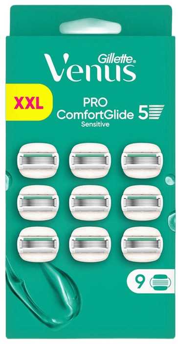 Venus Pro ComfortGlide Sensitive skustuvo peiliukai – žali/balti – 9 vnt.