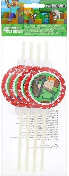„GoDan“ popieriniai šiaudeliai su „Minecraft“ medalionu, 4 vnt.