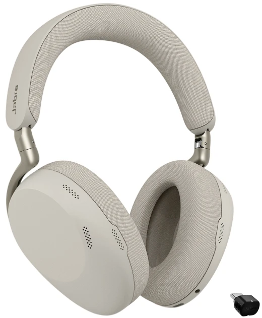 Jabra Evolve2 85 smėlio spalvos ausinės su USB-C adapteriu