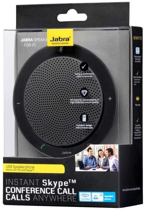 JABRA SPEAK 410 MS garsiakalbis, skirtas UC USB konferencijos sprendimui 360 laipsnių mikrofono prijungimas ir atkūrimas nutildymo ir garsumo mygtukas
