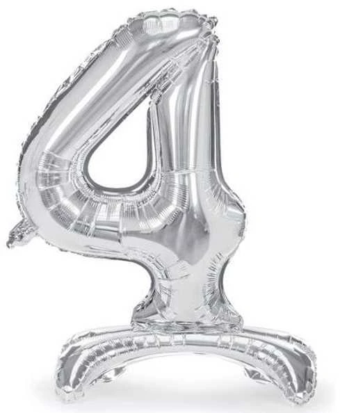 Party Deco Folinis balionas skaičius 4 sidabrinis pastatomas