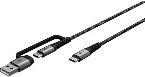 Kabelis USB Goobay USB-A + USB-C - USB-C 3 m Pilka
