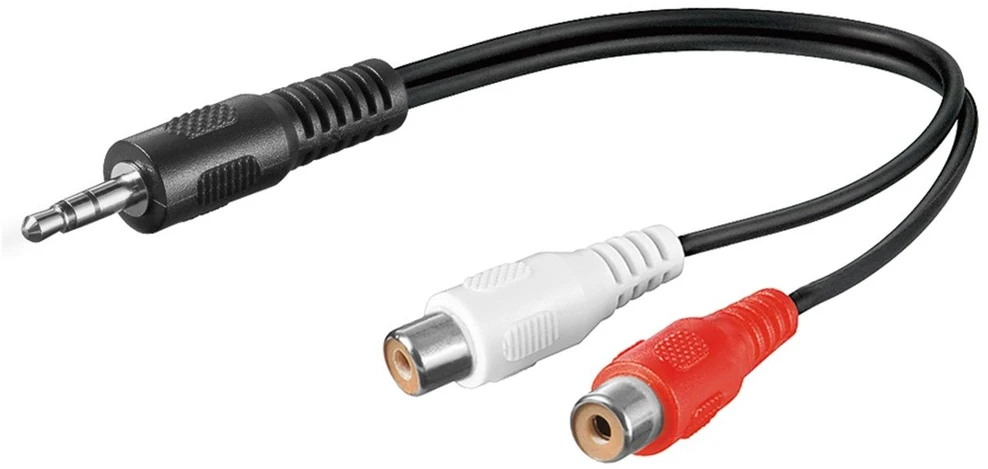 Goobay 3.5 mm garso kabelio adapteris, vyriškas į stereo RCA moterišką, 0,2 m, 3,5 mm, vyriškas, 2 x RCA, moteriškas, 0,2 m, juodas, raudonas, baltas