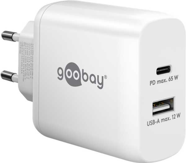 Įkroviklis Goobay Dual Fast USB-C PD (65 W) balta