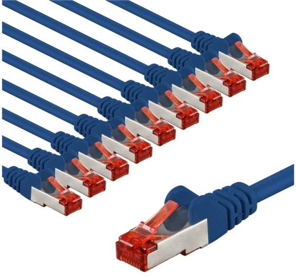 Goobay CAT 6 kabelis krosowy, S/FTP (PiMF), 1 m, mėlyna, rinkinys 10 - Kabelio ilgis 1 m