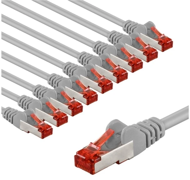 Goobay CAT 6 kabelis krosowy, S/FTP (PiMF), 1 m, pilka, komplektas 10 - Długość kabla 1 m