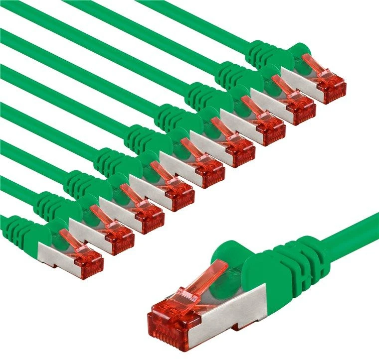 Goobay CAT 6 kabelis krosowy, S/FTP (PiMF), 3 m, žalia, rinkinys 10 - Kabelio ilgis 3 m (RB67509)