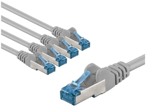 „Goobay CAT 6A Komutacinis kabelis“, S/FTP (PiMF), 3 m, pilka, 5 vienetų pakuotė – laido ilgis 3 m