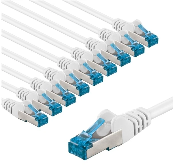 Goobay CAT 6A pataisomasis kabelis, S/FTP (PiMF), 1 m, baltas, rinkinys 10 - Kabelio ilgis 1 m