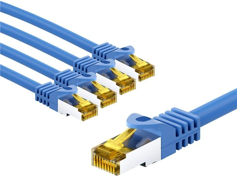 Goobay RJ45 kabelis krosowy CAT 6A S/FTP (PiMF), 500 MHz, su CAT 7 kable surowym, 5 m, mėlyna, komplektas 5 - Długość kabla 5 m (RB69393)