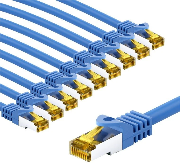 Goobay RJ45 kabelis krosowy CAT 6A S/FTP (PiMF), 500 MHz, su surowym kablem CAT 7, 5 m, mėlyna, komplektas 10 - Długość kabla 5 m (RB69399)