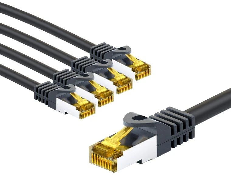 Goobay RJ45 kabelis krosinis CAT 6A S/FTP (PiMF), 500 MHz, su CAT 7 kabeliu neapdorotu, 2 m, juoda, rinkinys 5 - Kabelio ilgis 2 m