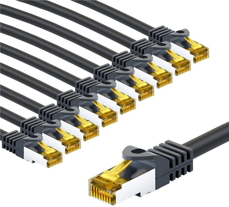 Goobay RJ45 kabelis krosowy CAT 6A S/FTP (PiMF), 500 MHz, su CAT 7 kable surowym, 3 m, juoda, komplektas 10 - Długość kabla 3 m (RB69415)