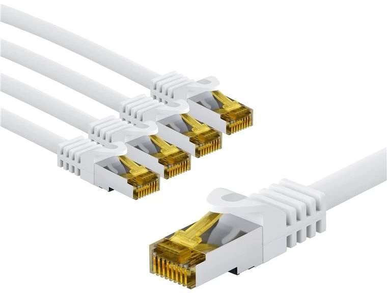 Goobay RJ45 kabelis krosowy CAT 6A S/FTP (PiMF), 500 MHz, su kabla surowego CAT 7, 2 m, balta, komplektas 5 - Długość kabla 2 m (RB69424)
