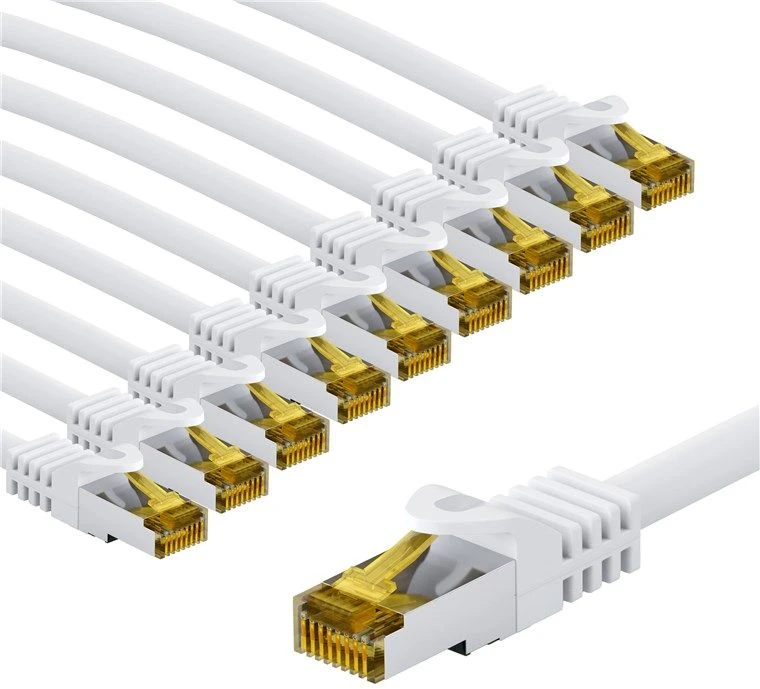Goobay RJ45 kabelis krosowy CAT 6A S/FTP (PiMF), 500 MHz, su CAT 7 kable surowym, 2 m, balta, komplektas 10 - Długość kabla 2 m