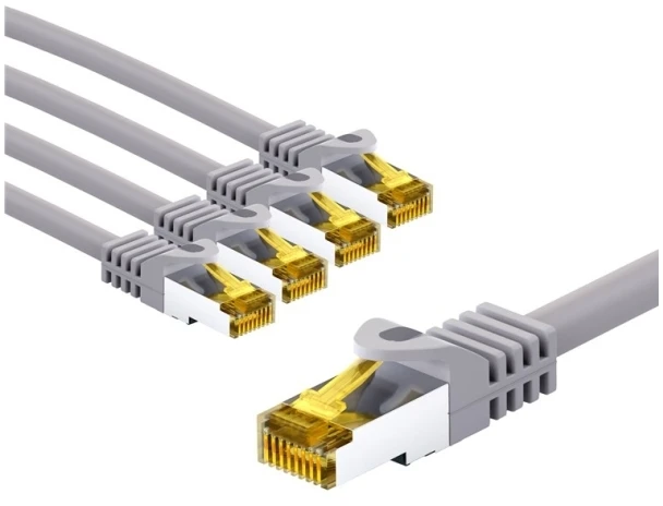 Goobay RJ45 pataisomasis kabelis CAT 6A S/FTP (PiMF), 500 MHz, su CAT 7 neapdorotu kabeliu, 3 m, pilkas, 5 vnt. pakuotėje – laido ilgis 3 m