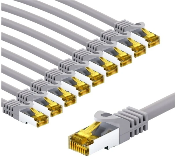 Goobay RJ45 pataisomasis kabelis CAT 6A S/FTP (PiMF), 500 MHz, su CAT 7 neapdorotu kabeliu, 2 m, pilkas, 10 vnt. pakuotėje – laido ilgis 2 m