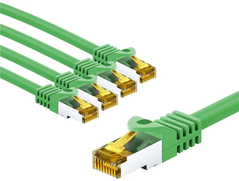 Goobay RJ45 kabelis krosowy CAT 6A S/FTP (PiMF), 500 MHz, su CAT 7 kable surowym, 5 m, žalia, komplektas 5 - Długość kabla 5 m