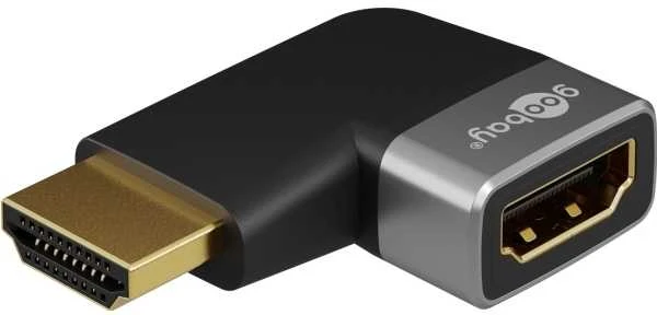 Goobay 72010 HDMI Angled Adapteris 90° Horizontal, 8K at 60 Hz, Gold-Plated, Juodas/Sidabrinis