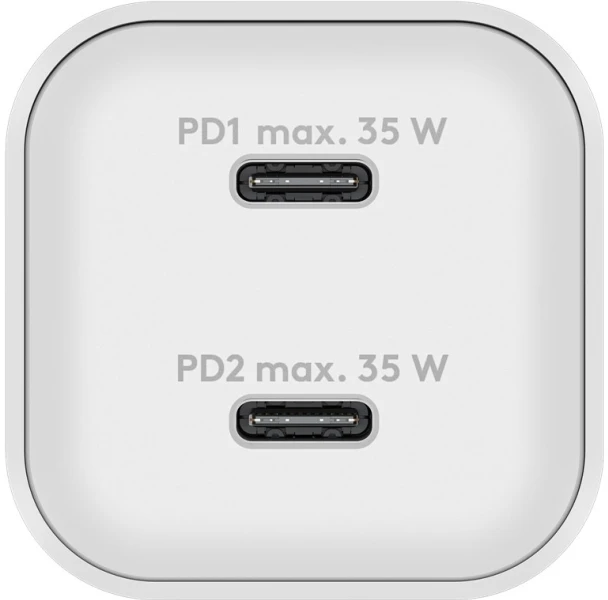 Įkroviklis Goobay Dual Fast įkrovimo stotelė USB-C™ PD GaN Nano (35 W) balta - Spalvota versija balta