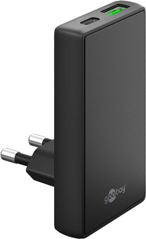 Įkroviklis Goobay Dvigubas greitas USB-C™ PD GaN 90° plokščias įkroviklis (45 W) Juodas