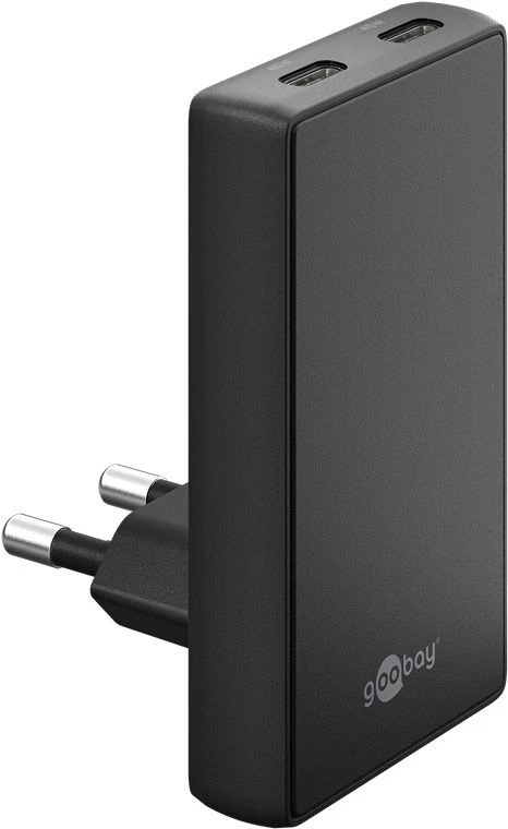 Įkroviklis Goobay dvigubas USB-C PD GaN 90 plokščias greitas įkroviklis (45 W), juodas